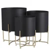 Aries Bloempot op Standaard – Set van 3 – H32 x Ø24 cm – Zwart