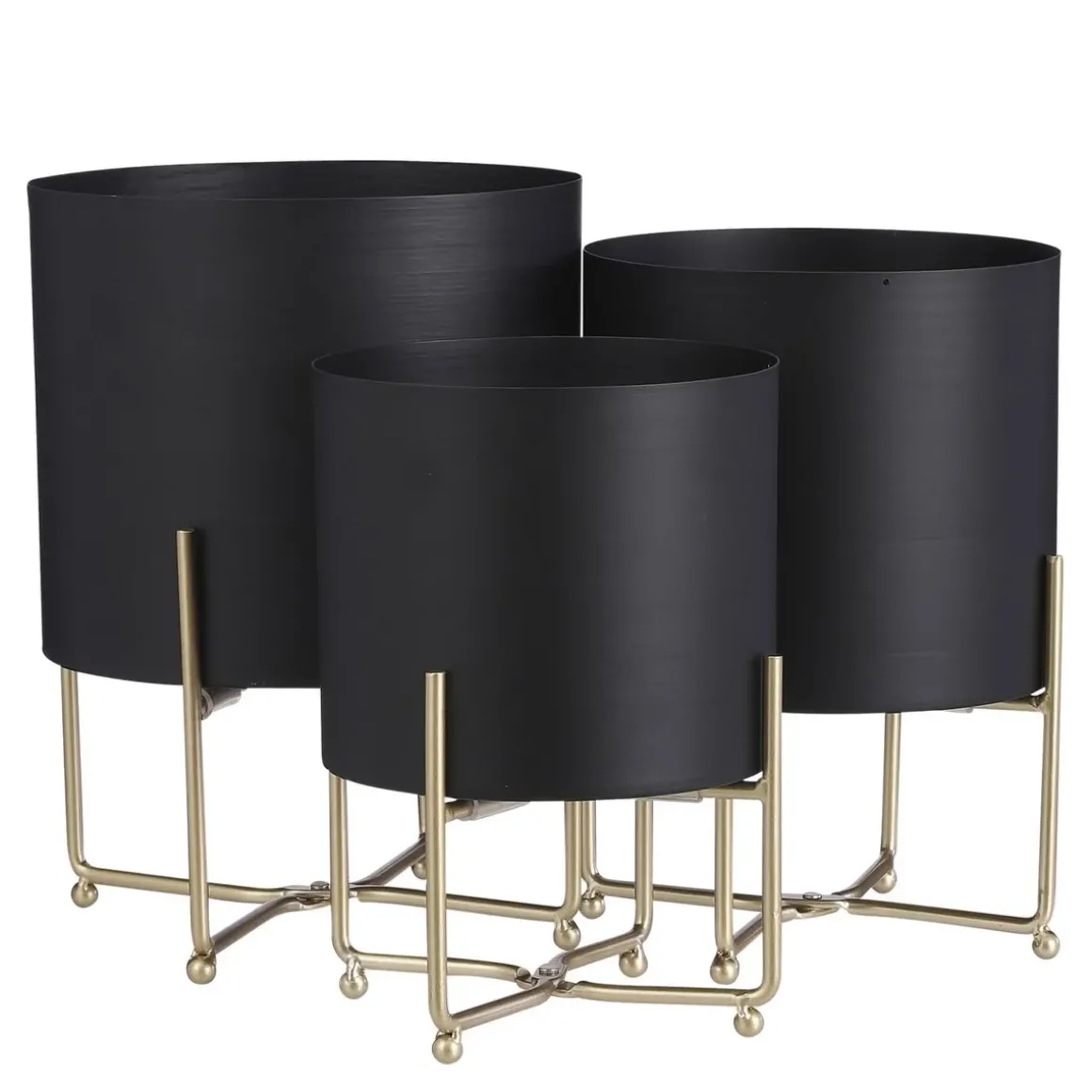 Aries Bloempot op Standaard – Set van 3 – H32 x Ø24 cm – Zwart