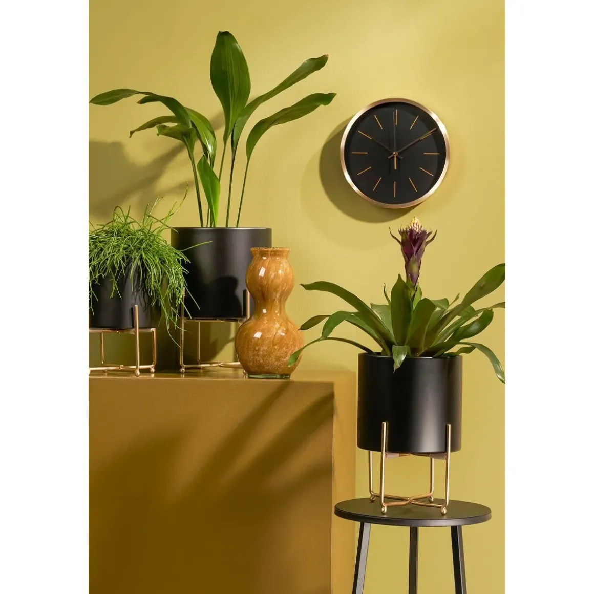 Aries Bloempot op Standaard – Set van 3 – H32 x Ø24 cm – Zwart