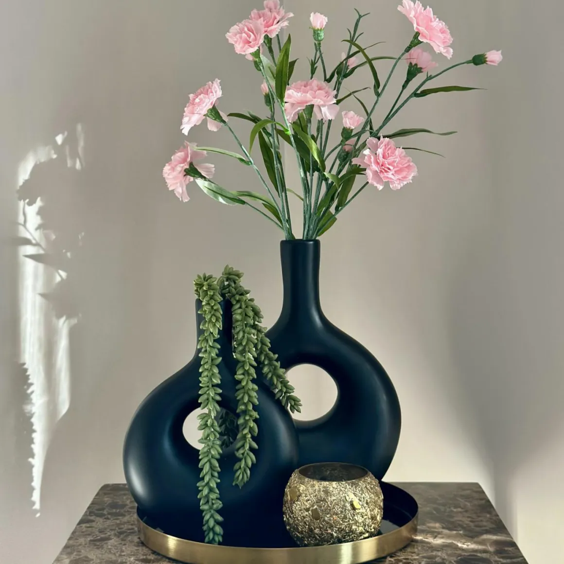 Complete tafel decoratie set met zwarte vaasjes
