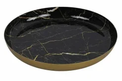 Countryfield Dienblad rond Marmer L zwart / goud
