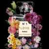 Glasschilderij Chanel parfum fles bloemen goud 60x80cm