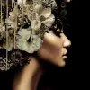 Glasschilderij dame met goud 80 x 120 cm