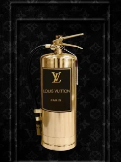 Glasschilderij Louis Vuitton brandblusser goud zwart 60x80cm