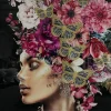Glasschilderij met lijst en kristallen vrouw met bloemen 80×120 cm