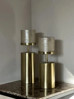 Gouden Kandelaar woonaccessoires set incl stompkaarsen