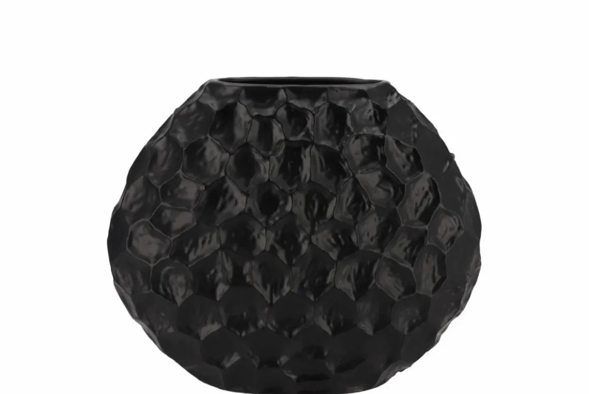 Inga jada black zwart ovaal vaas structuur 24x10x20cm
