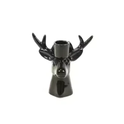 Kaarshouder eendier kerstdecoratie zwart 11x6x11cm