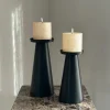 Kandelaar set 2 zwart met beige led kaarsen