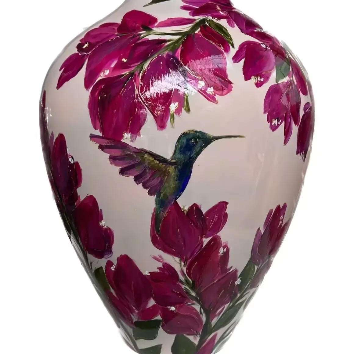 Kander luxe hand beschilderde vaas Hummingbird pink