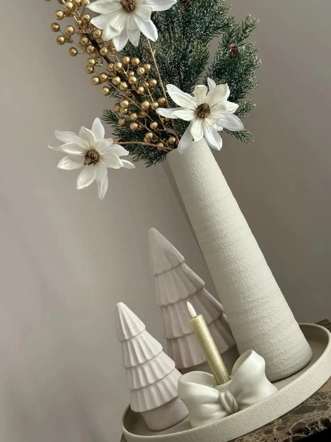 Kerst decoratie complete tafel decoratie set japandi ivory goud