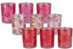 Love You hart waxinelicht houder roze rood fuchsia 10cm x 12,5cm
