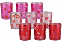 Love You Lips waxinelicht houder roze rood fuchsia 10cm x 12,5cm