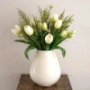 Real Touch Kunst Tulpen Boeket wit groen met of zonder vaas