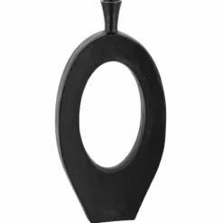 Vaas met gat ovaal zwart aluminium 24x6x50cm