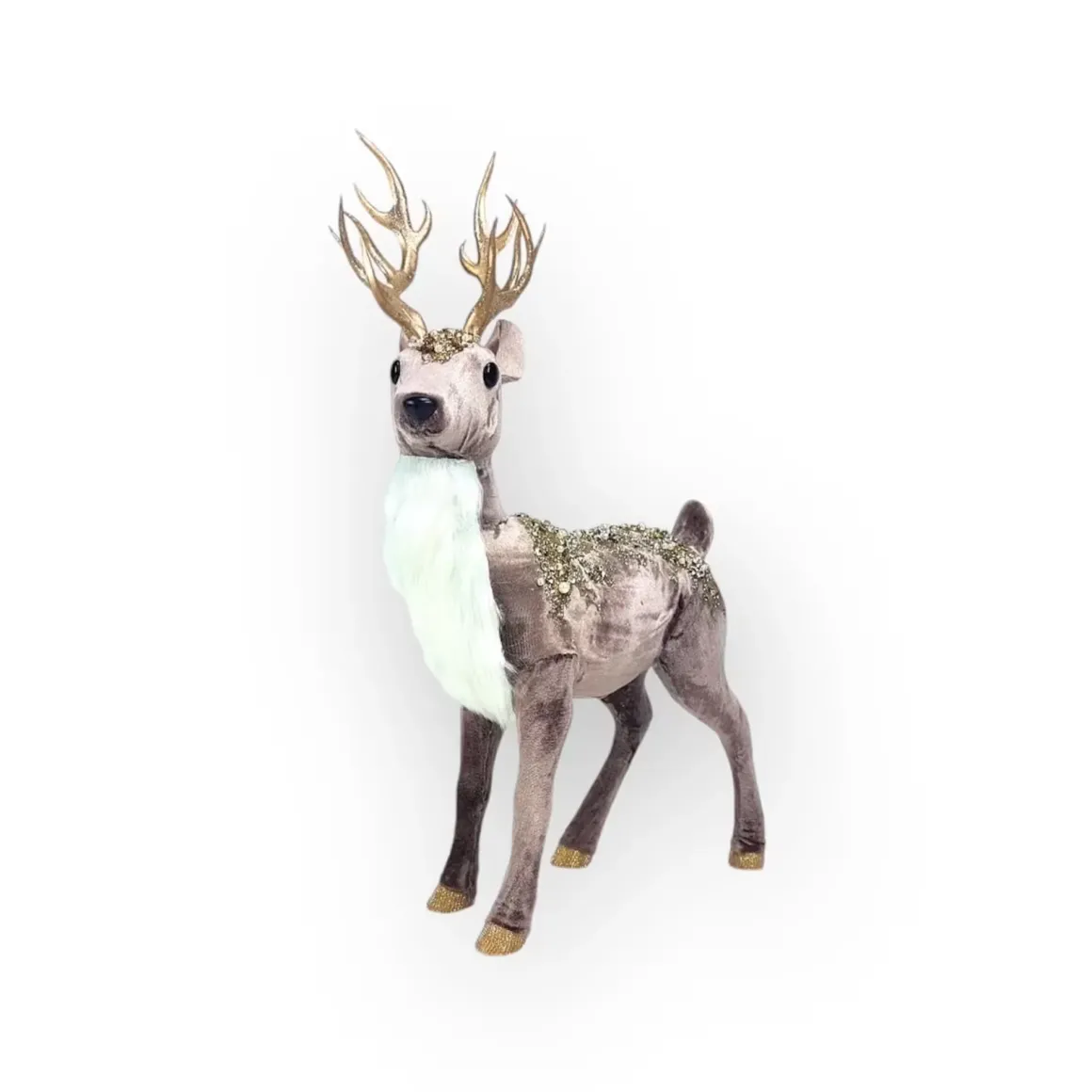 Velvet rendier bruin glitter kerstdecoratie 33x14x44 cm