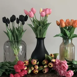 Zijden Tulpen boeket roze parkiet 40 cm